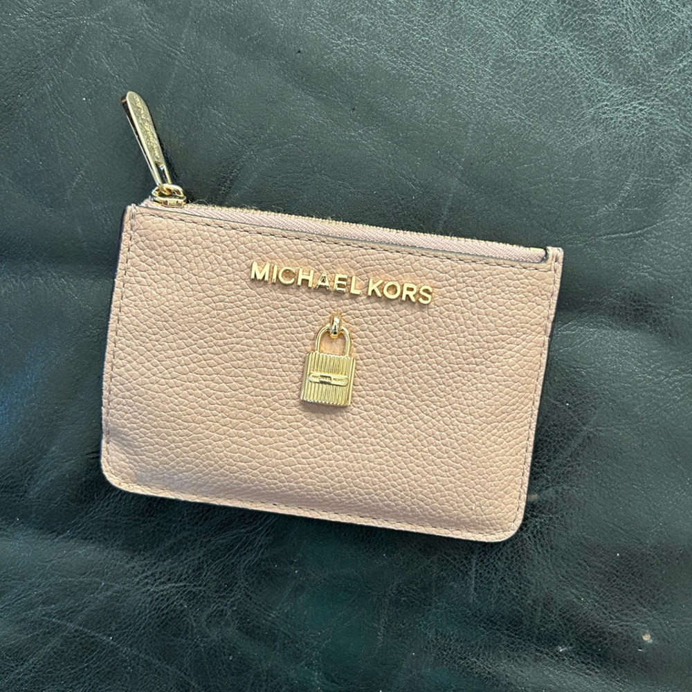 Michael Kors Blush Pink Pebbled Leather Zip Wallet with Gold Hardware